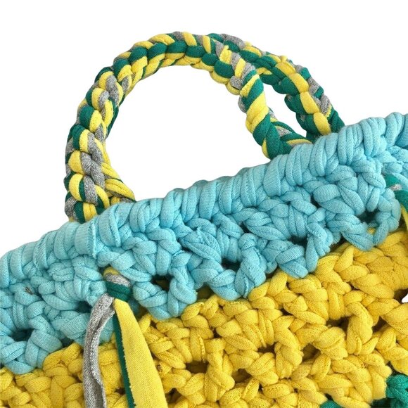 Handcrafted Multicolor Crochet Tote Bag With Braided Handles Unique Design Retro - Picture 2 of 6